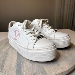 Mario Valentino‎ Petra Sauvage White Leather Chunky Platform Sneakers Sz 8 / 8.5